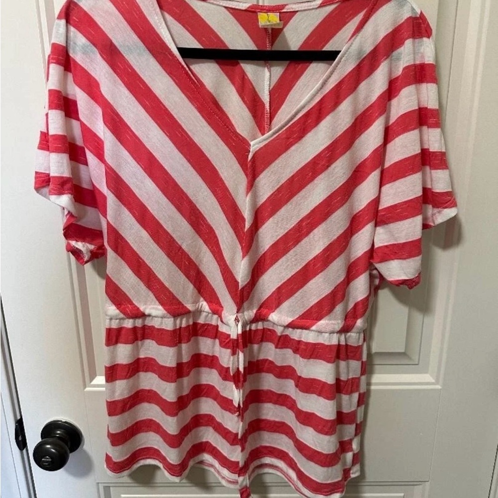 Lily Bleu Coral and White Striped Swim Suit Cover Up